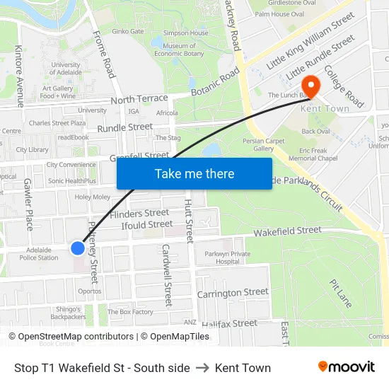 Stop T1 Wakefield St - South side to Kent Town map