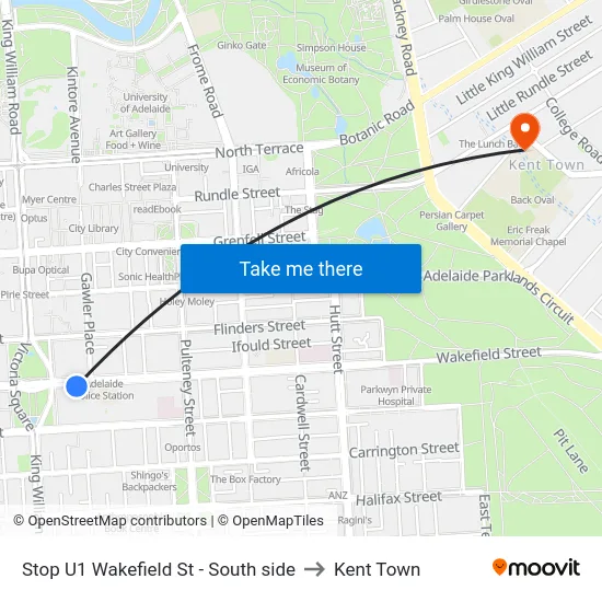 Stop U1 Wakefield St - South side to Kent Town map