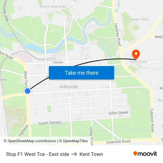 Stop F1 West Tce - East side to Kent Town map