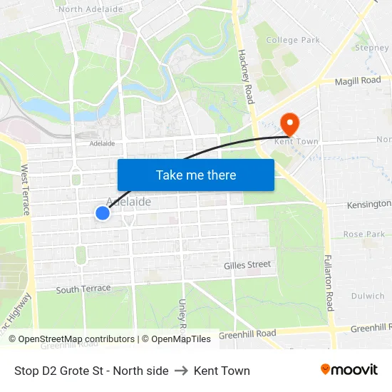 Stop D2 Grote St - North side to Kent Town map