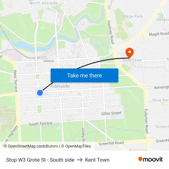 Stop W3 Grote St - South side to Kent Town map