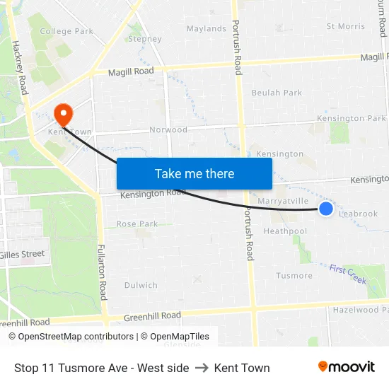 Stop 11 Tusmore Ave - West side to Kent Town map