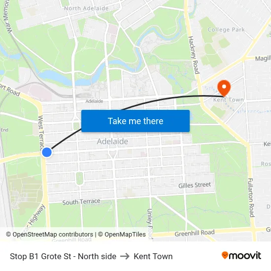 Stop B1 Grote St - North side to Kent Town map