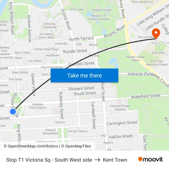 Stop T1 Victoria Sq - South West side to Kent Town map