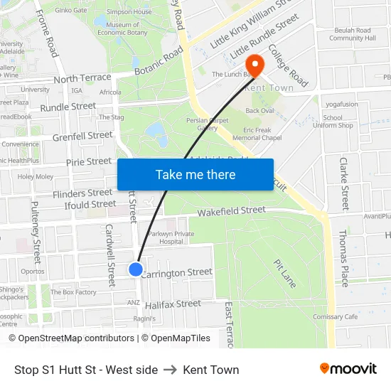 Stop S1 Hutt St - West side to Kent Town map