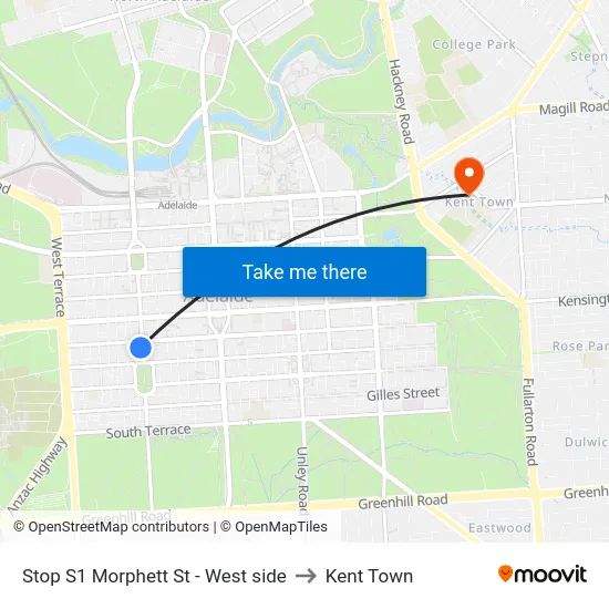 Stop S1 Morphett St - West side to Kent Town map