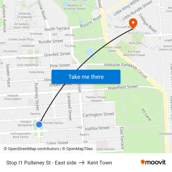Stop I1 Pulteney St - East side to Kent Town map