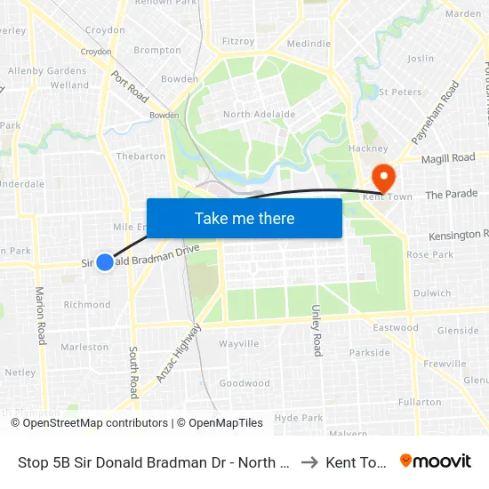 Stop 5B Sir Donald Bradman Dr - North side to Kent Town map