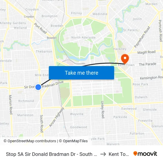 Stop 5A Sir Donald Bradman Dr - South side to Kent Town map