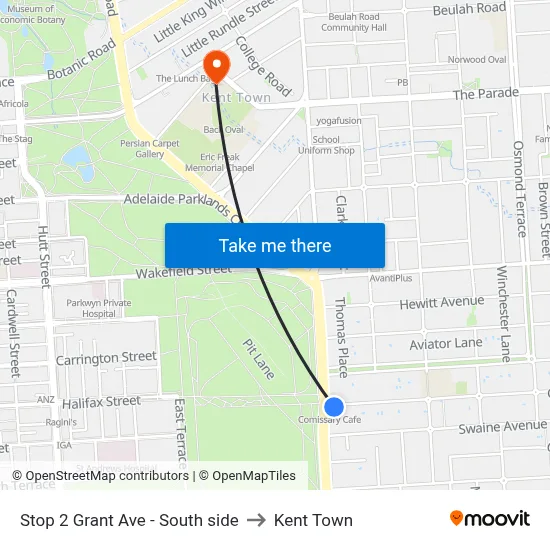 Stop 2 Grant Ave - South side to Kent Town map