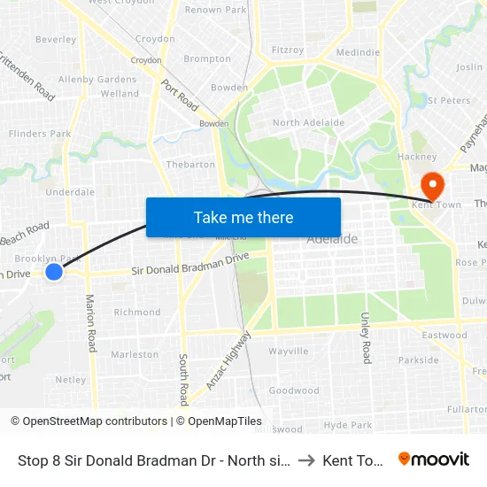 Stop 8 Sir Donald Bradman Dr - North side to Kent Town map