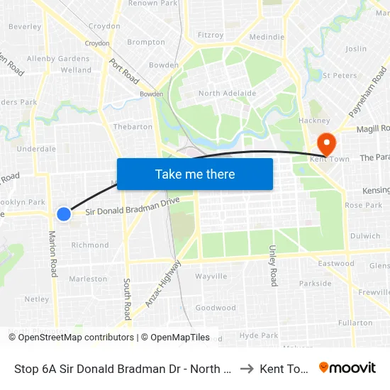 Stop 6A Sir Donald Bradman Dr - North side to Kent Town map