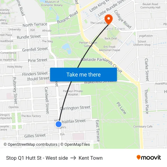 Stop Q1 Hutt St - West side to Kent Town map