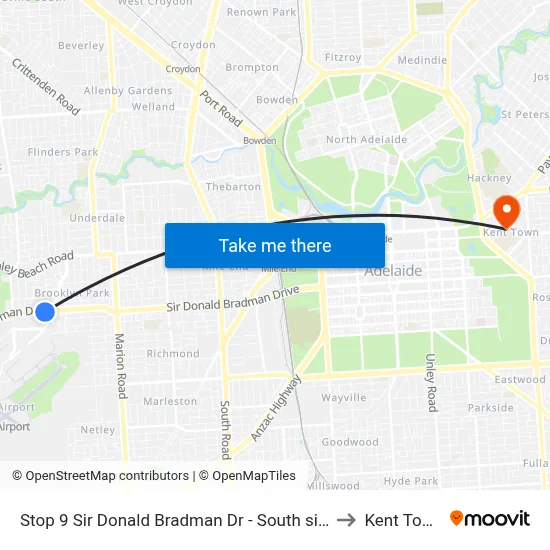 Stop 9 Sir Donald Bradman Dr - South side to Kent Town map