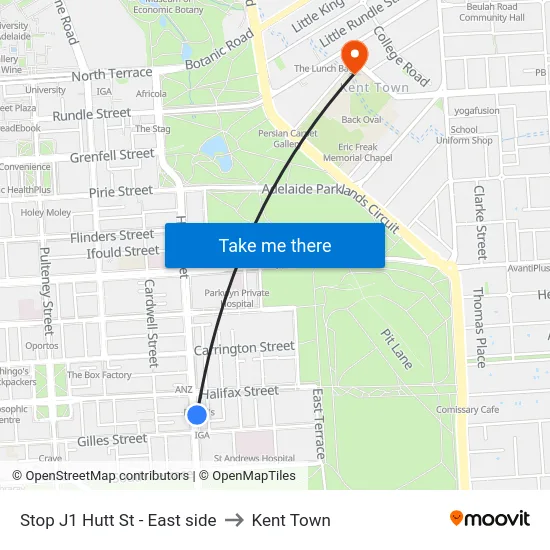 Stop J1 Hutt St - East side to Kent Town map