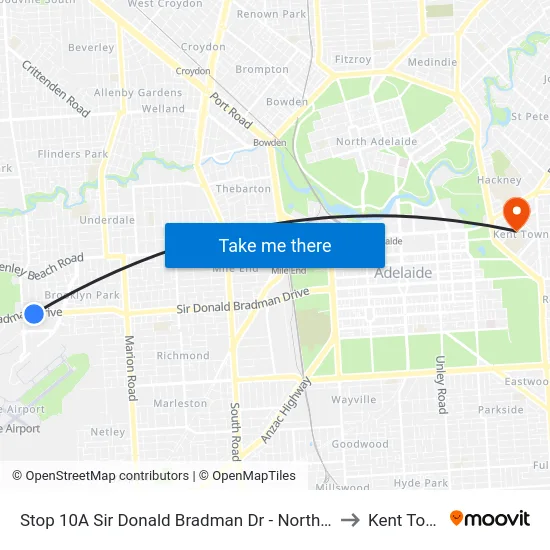 Stop 10A Sir Donald Bradman Dr - North side to Kent Town map
