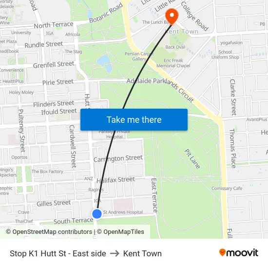 Stop K1 Hutt St - East side to Kent Town map