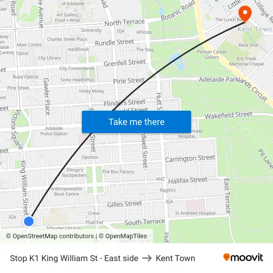 Stop K1 King William St - East side to Kent Town map