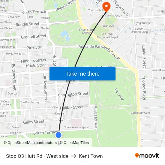 Stop O3 Hutt Rd - West side to Kent Town map
