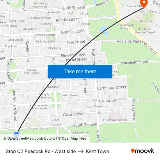 Stop O2 Peacock Rd - West side to Kent Town map