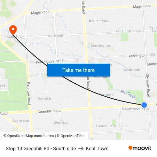 Stop 13 Greenhill Rd - South side to Kent Town map
