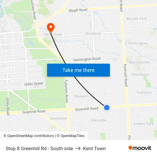 Stop 8 Greenhill Rd - South side to Kent Town map