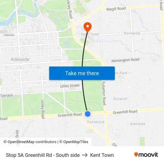 Stop 5A Greenhill Rd - South side to Kent Town map
