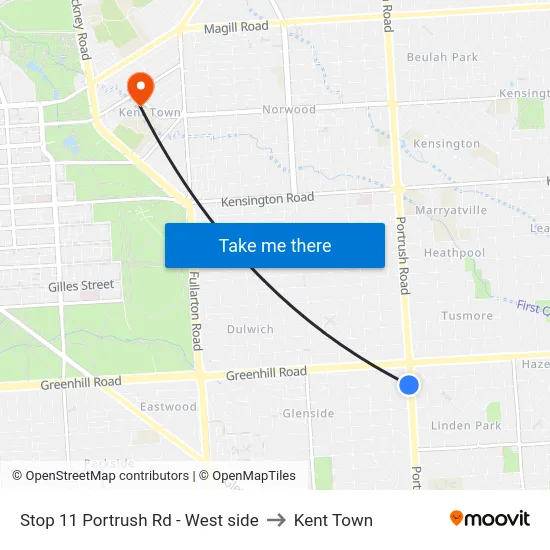 Stop 11 Portrush Rd - West side to Kent Town map