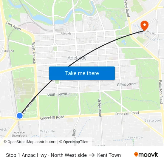 Stop 1 Anzac Hwy - North West side to Kent Town map