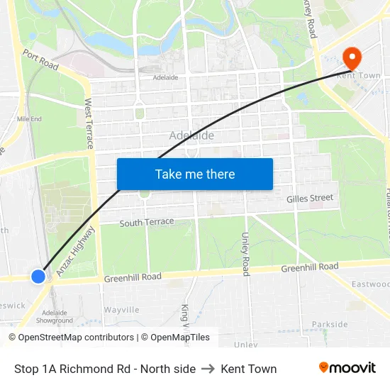 Stop 1A Richmond Rd - North side to Kent Town map