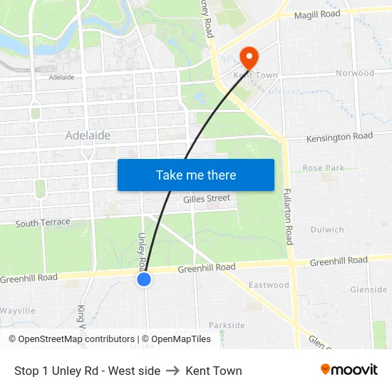 Stop 1 Unley Rd - West side to Kent Town map