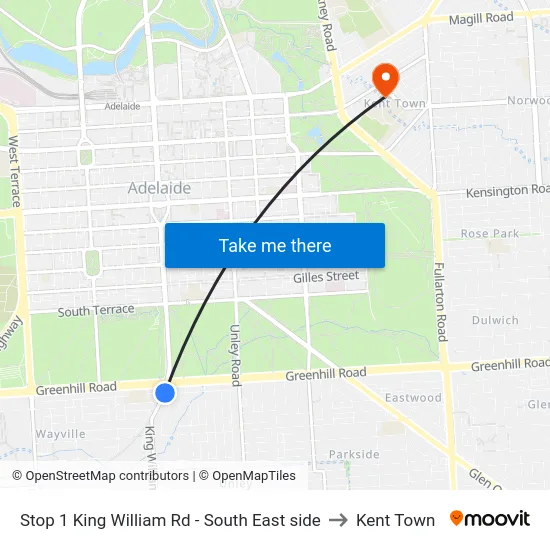 Stop 1 King William Rd - South East side to Kent Town map