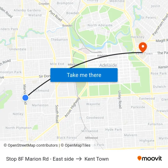 Stop 8F Marion Rd - East side to Kent Town map