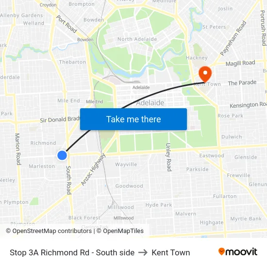 Stop 3A Richmond Rd - South side to Kent Town map