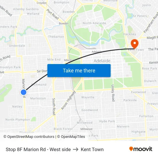 Stop 8F Marion Rd - West side to Kent Town map