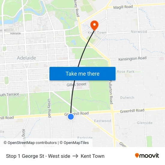 Stop 1 George St - West side to Kent Town map