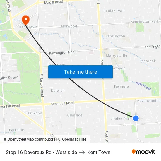 Stop 16 Devereux Rd - West side to Kent Town map