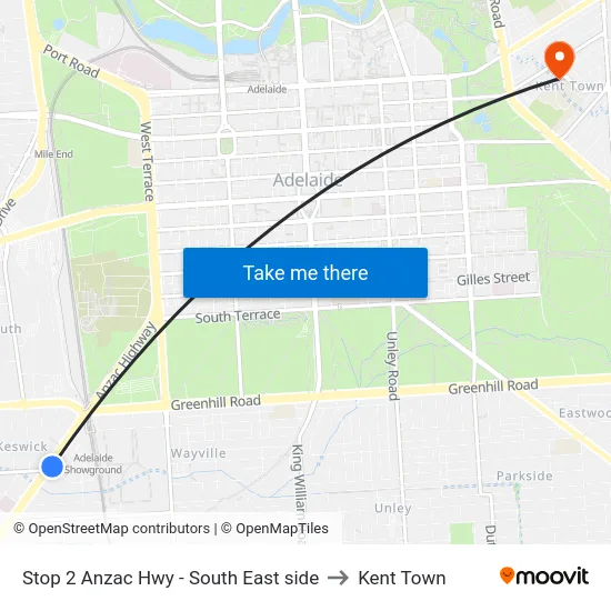 Stop 2 Anzac Hwy - South East side to Kent Town map