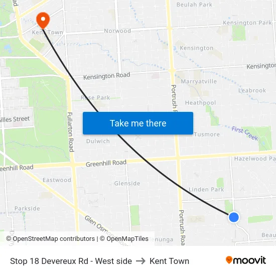 Stop 18 Devereux Rd - West side to Kent Town map