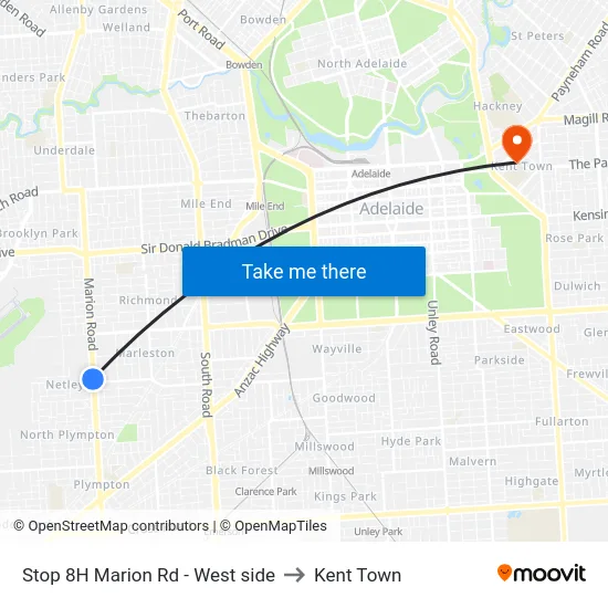 Stop 8H Marion Rd - West side to Kent Town map