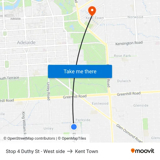 Stop 4 Duthy St - West side to Kent Town map