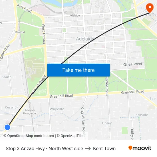Stop 3 Anzac Hwy - North West side to Kent Town map