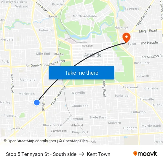Stop 5 Tennyson St - South side to Kent Town map
