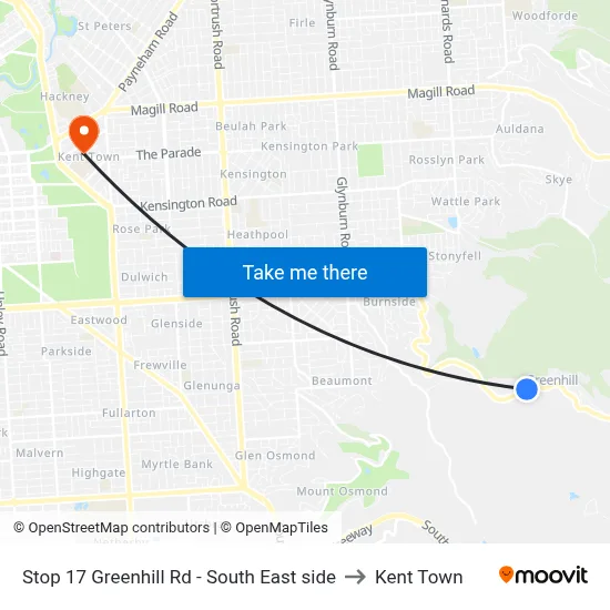 Stop 17 Greenhill Rd - South East side to Kent Town map