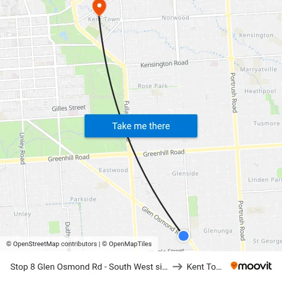 Stop 8 Glen Osmond Rd - South West side to Kent Town map