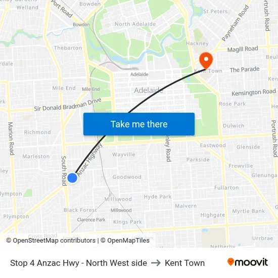 Stop 4 Anzac Hwy - North West side to Kent Town map
