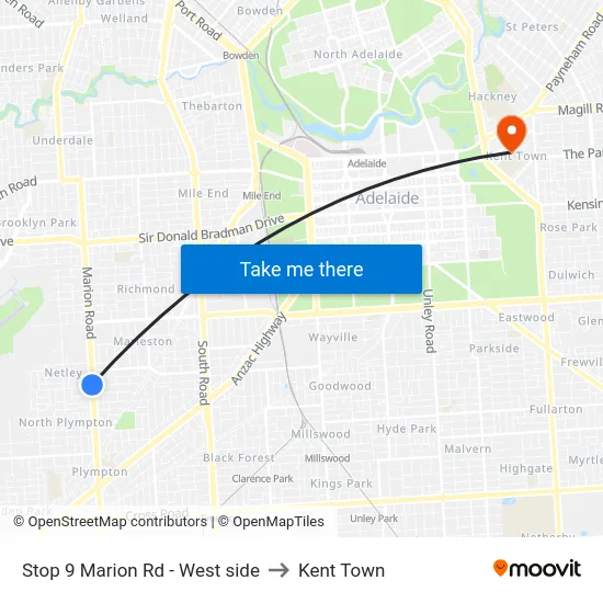 Stop 9 Marion Rd - West side to Kent Town map