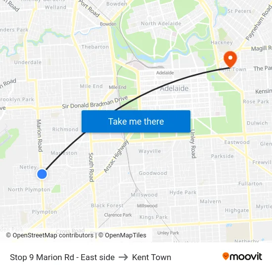 Stop 9 Marion Rd - East side to Kent Town map