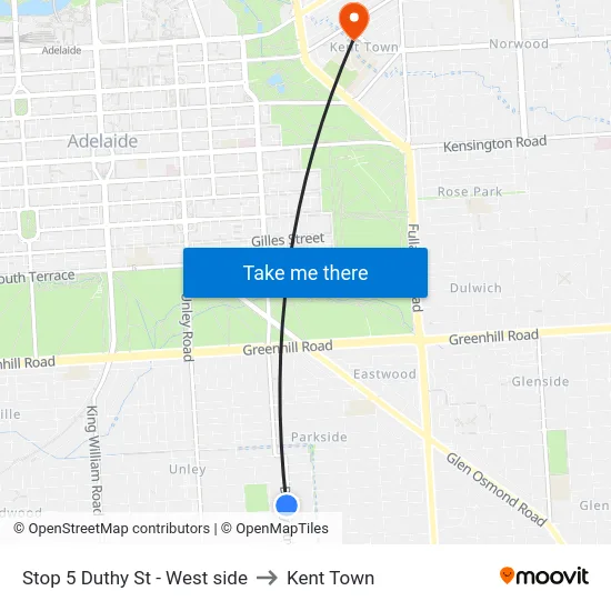Stop 5 Duthy St - West side to Kent Town map