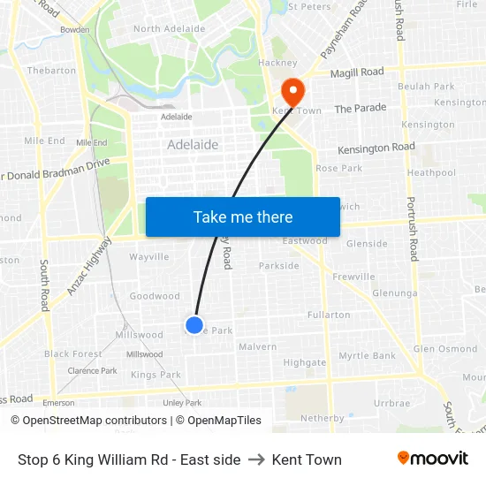 Stop 6 King William Rd - East side to Kent Town map